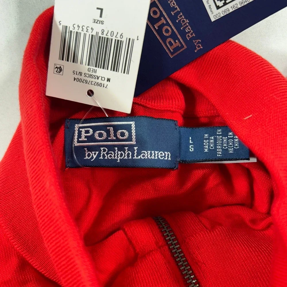 Polo Ralph Lauren Luxury Jersey Sweater Mens Large Red 1/4 Zip Pullover $228 NEW